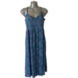 Market & Spruce Women's Petite L Blue Floral Midi Dress Summer Casual